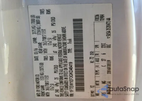 2016 Ford F150 Supercrew из США, поврежденный, VIN 1FTEW1EF3GKD46419